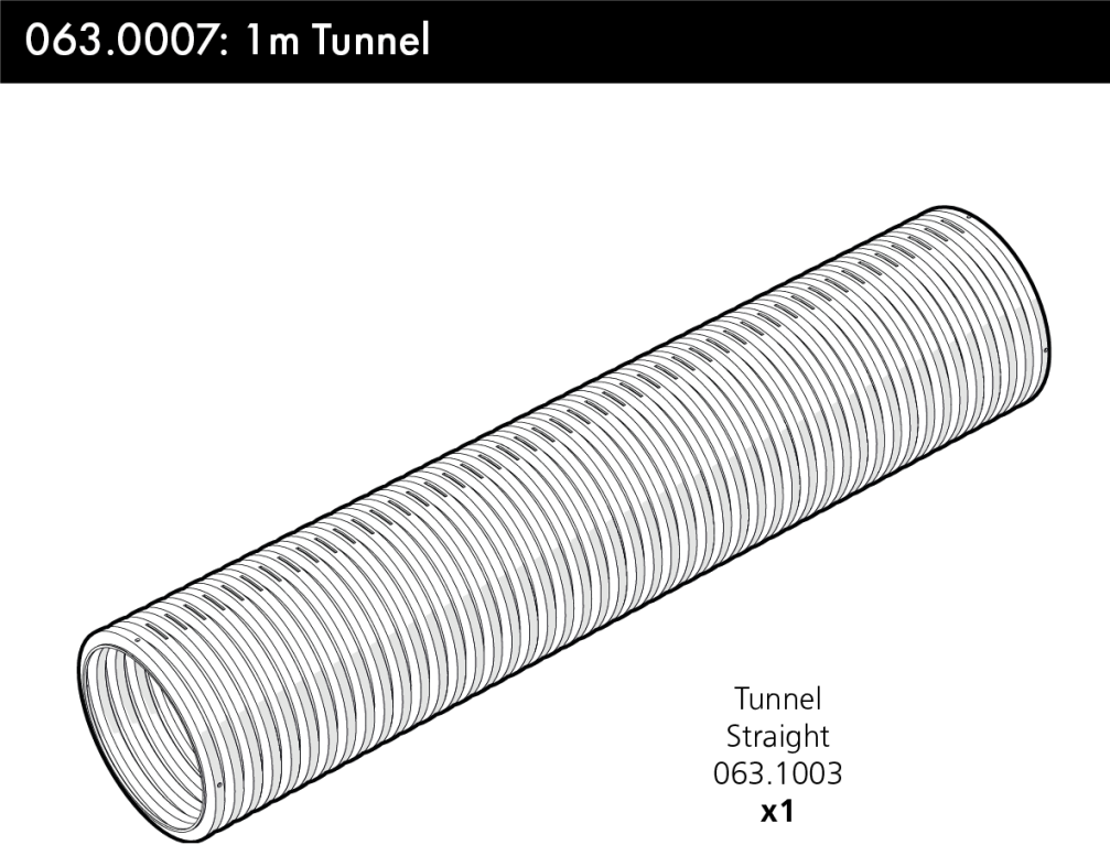 Et diagram af en lige tunnel på 1 m