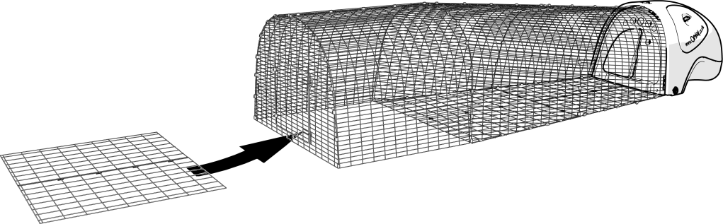 Et diagram over gulvpanelet som settes på plass i en Eglu Cube -forlengelse