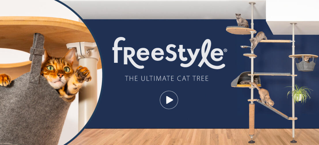 Freestyle floor to ceiling cat tree with accessories hammock den scratcher bed omlet