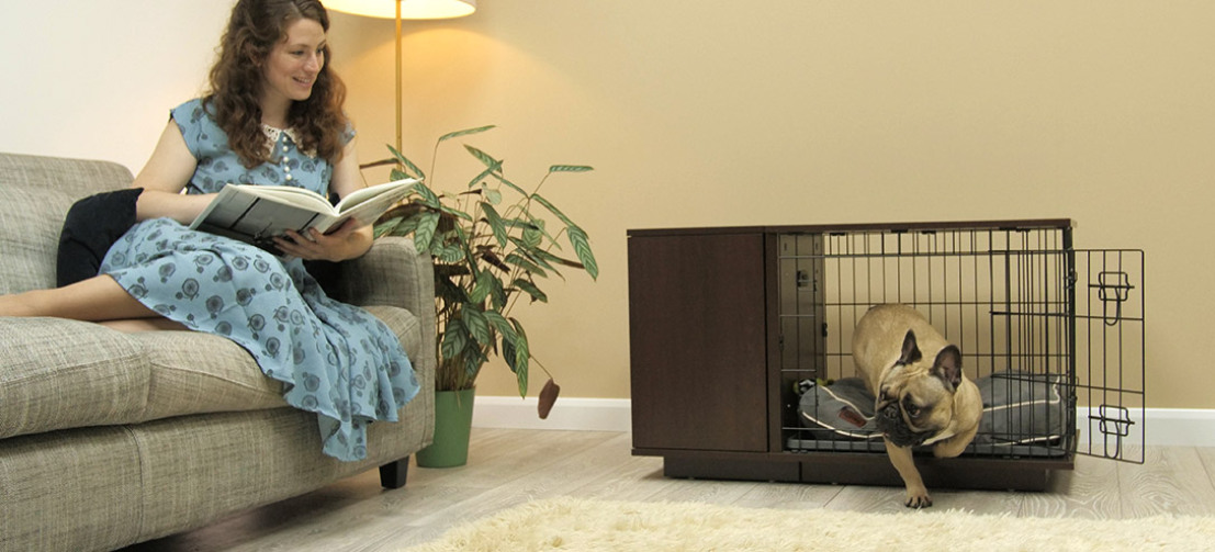 De Fido Studio hondenkrat is verkrijgbaar in wit en walnoot, passend bij uw interieur.