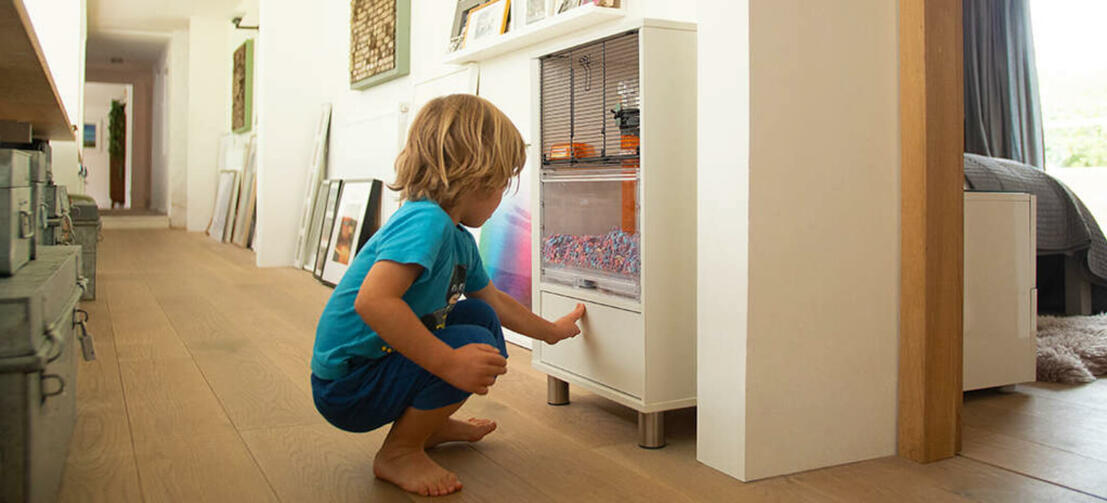 A kid closing the storage of a qute