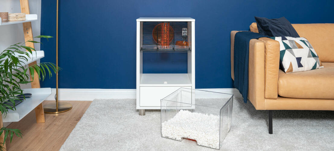 Modern White Hamster cage in a living room