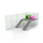 Zippi plattform mit zwei rampen, einem unterstand und einem tunnel sowie einem leckerli Caddi
