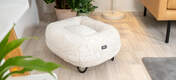 Soft plush snowball white cat bed with black hairpin feet