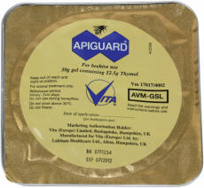 A packet of Apiguard Varroa Treatment