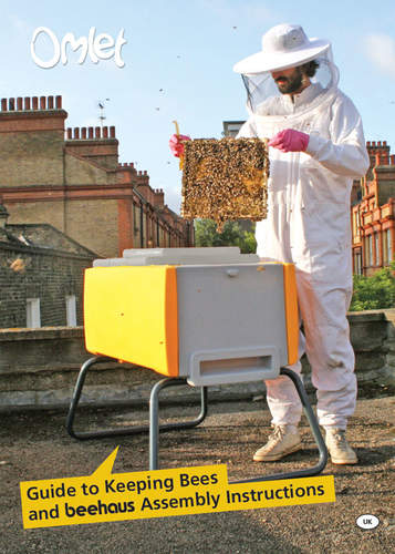 A beekeeping guide by Omlet - showing a beekeeper and his beehaus.