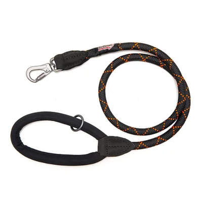 Long Paws Comfort Rope Leash Black/Orange - 110cm