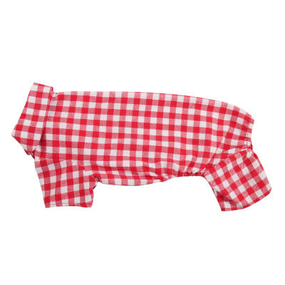 Festlig rödrutig hundpyjamas - Small