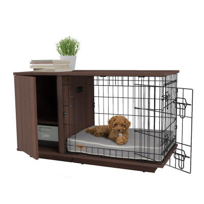 Fido Studio 24 Dog Crate with Wardrobe - Walnut