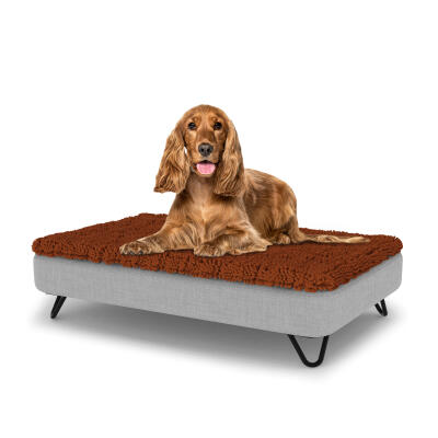 Lujosa cama para perro fácil de limpiar con funda de microfibra y patas de de horquillas negras - Mediana