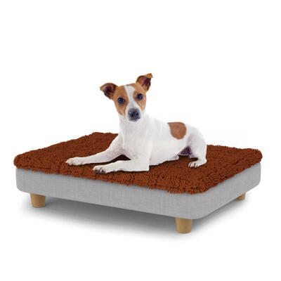 Lujosa cama para perro fácil de limpiar con funda de microfibra y patas de madera redondas - Pequeña