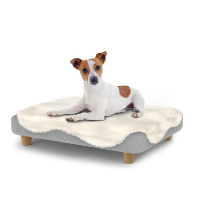 Topology Hundebett mit Schaffell Topper Weiß und runden Holzfüßen - Small