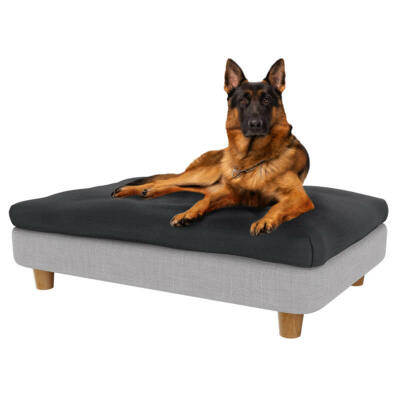 Cama para perros Topology con funda puf gris oscura y patas de madera redondas - Grande