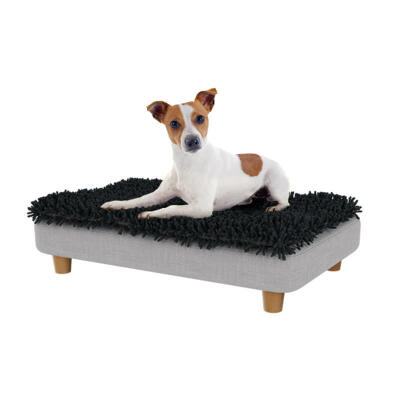 Cama para perros Topology con funda de microfibra gris oscura y patas de madera redondas - Pequeña