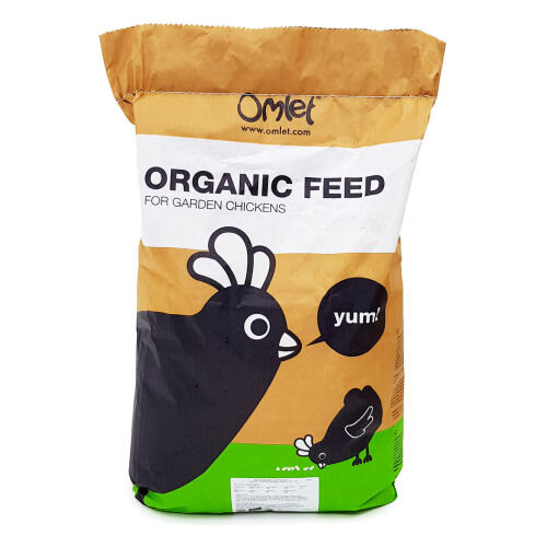 Una bolsa de pienso ecológico para pollos Omlet 
