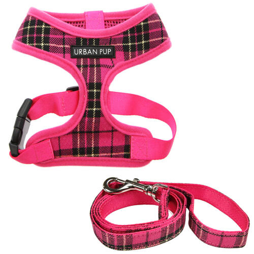 Urban Pup Pink Tartan Harness & Lead Set Small