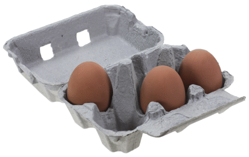 En æggeboks med seks æg med tre æg i