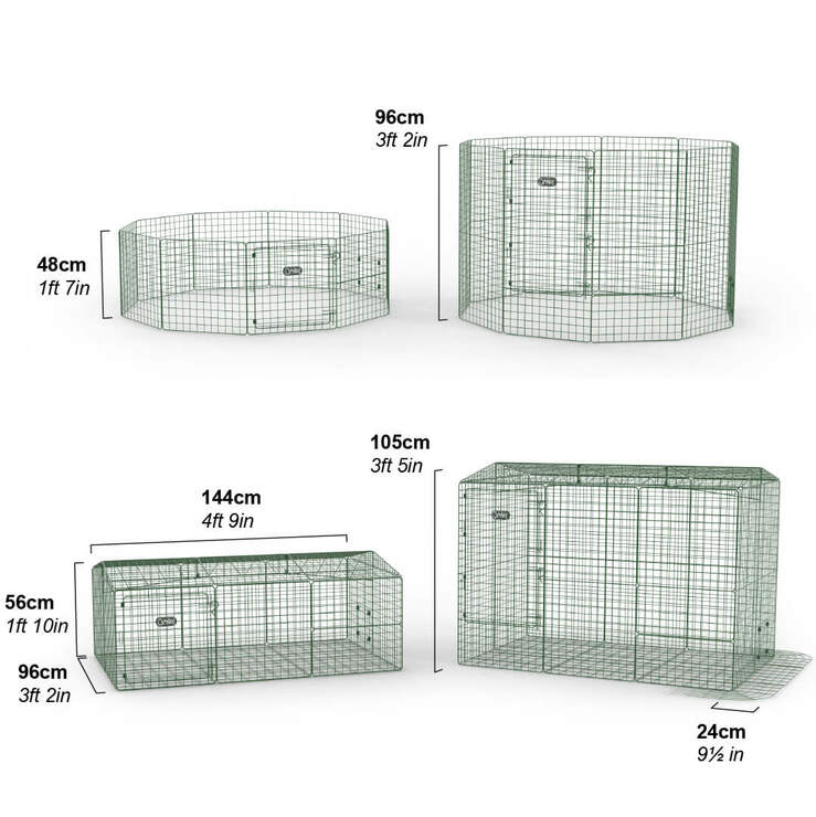 Zippi Kaninchen Ausläufe und Laufställe sind in zwei Höhen erhältlich. Sie können auch ein Dach- und Unterbodengitter hinzufügen.
