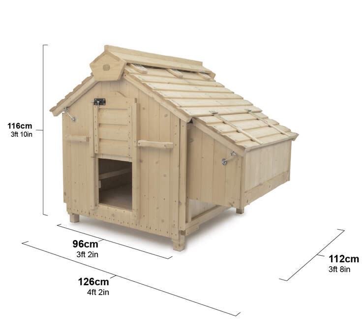 Dimensions for the Lenham wooden chicken coop.