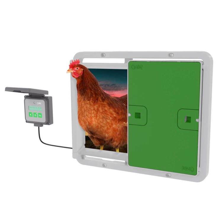 Gardez vos poules à l’abri dans leur Eglu Cube, même lorsque vous n’êtes pas à la maison, grâce à la porte automatique d’Omlet.