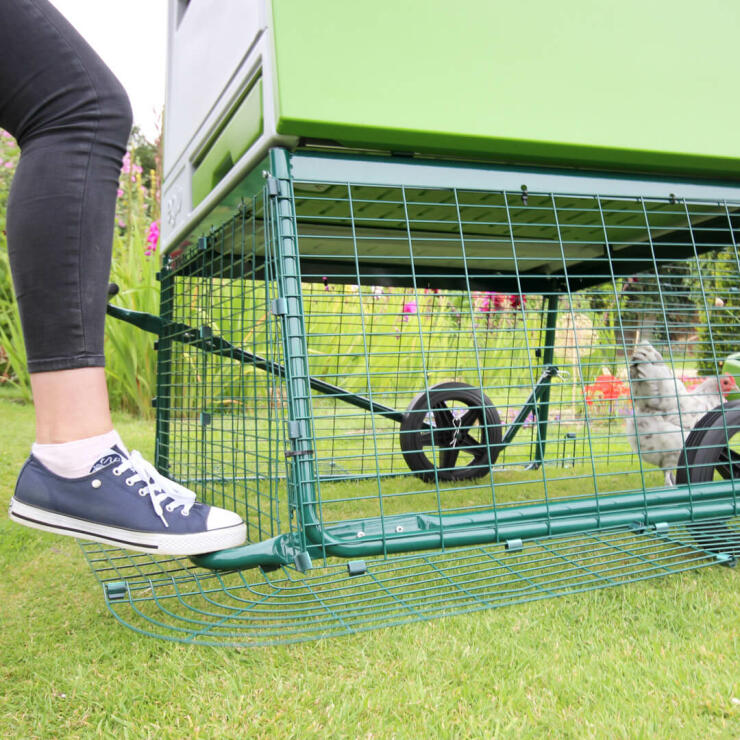 The optional wheels make it super easy to move this large chicken coop to a new patch of grass.