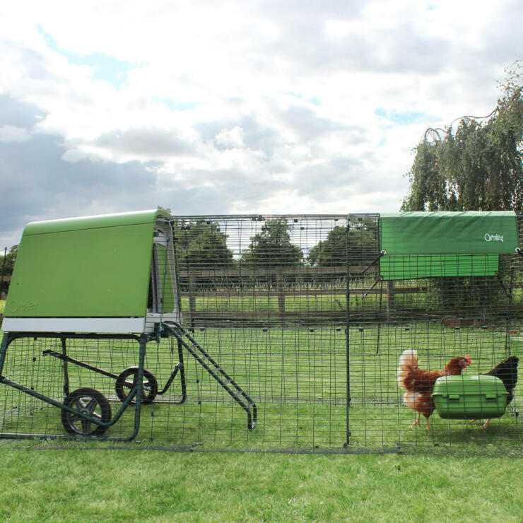 The Eglu Go UP’s heavy duty steel run, in an attractive dark green, protects your hens and blends seamlessly in your garden.