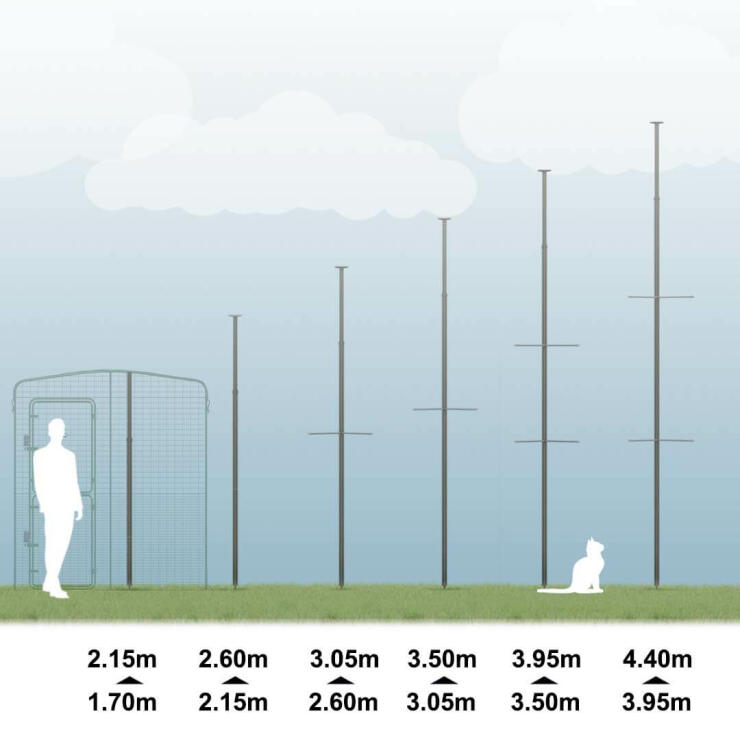 Grafik der viser tilgængelige størrelser af det udendørs Freestyle kattetræ.