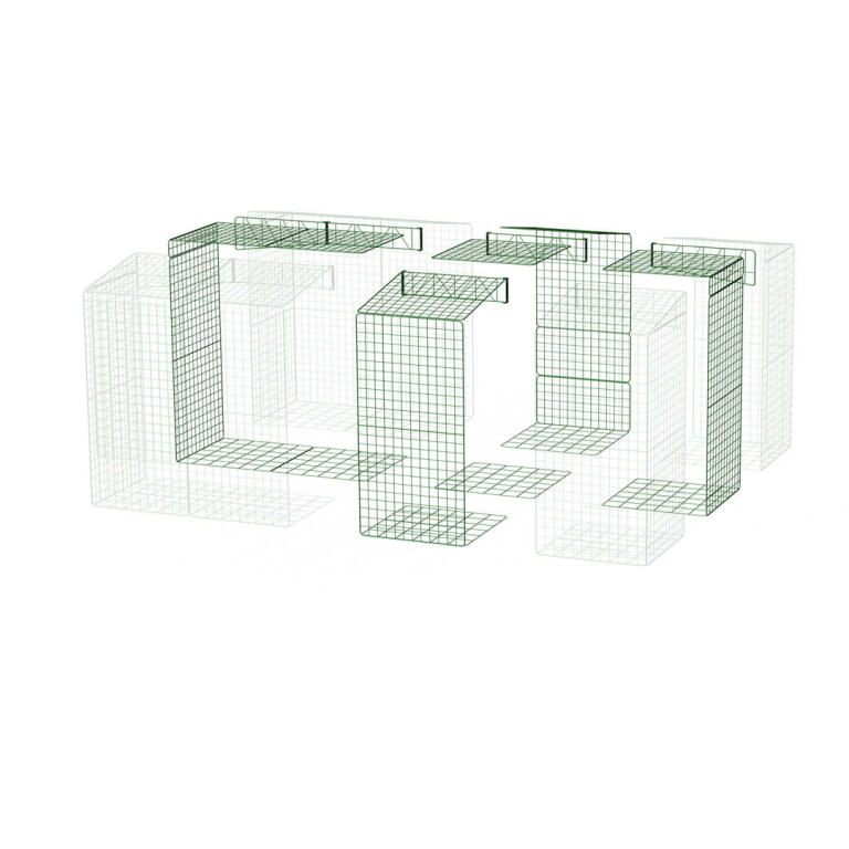 Et diagram av en tur i løp med netting under gulv som endres fra en 3x2x2 til en 4x3x2