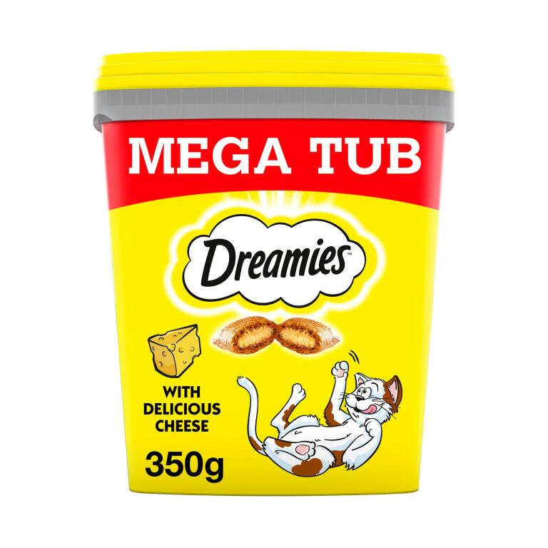 mega tub of dreamies cat treats with delicious cheese