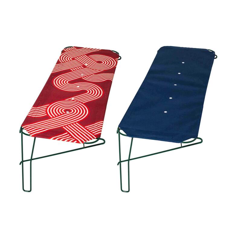 Red and blue fabric outdoor cat shelves for catios