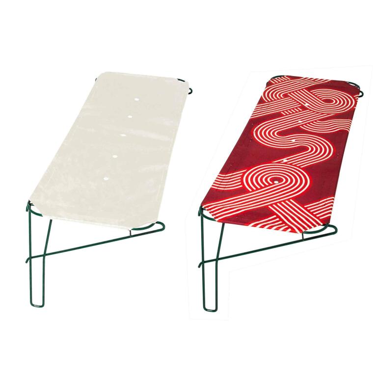 White and red fabric outdoor cat shelves for Omlet catio