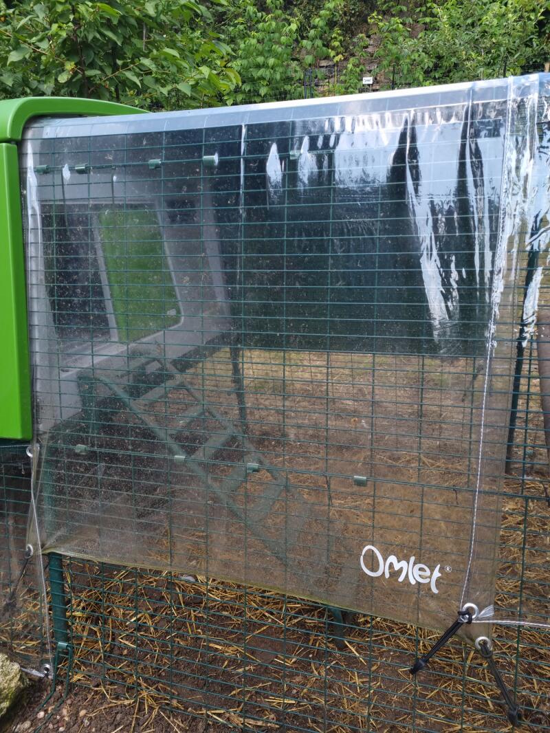 A combined clear and opaque cover on the enclosure of a chicken coop