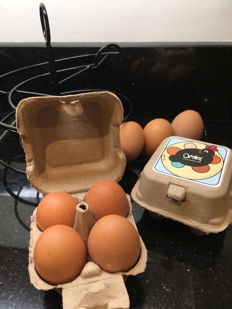 Lyckliga hönor från Eglu hem lägger friska ägg!