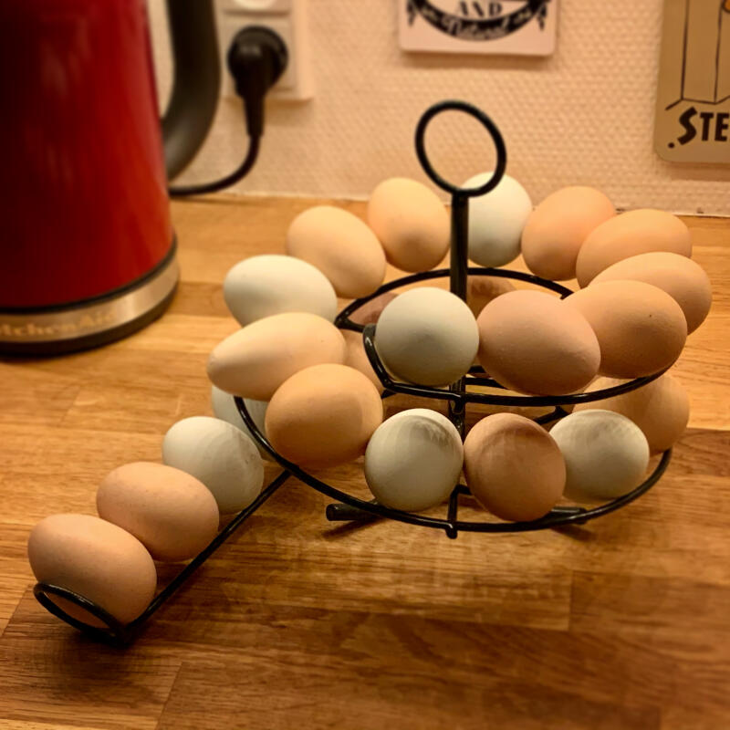 Eieren op zwart Omlet ei skelter