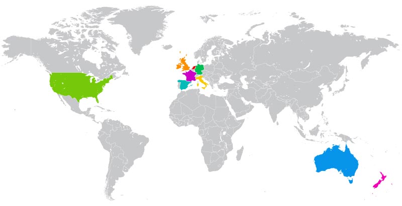 Map of the world indicating in which countries you can find Omlet