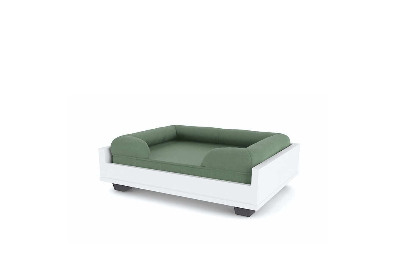 Una cama de espuma de memoria verde en un sofá de Fido, tamaño 24