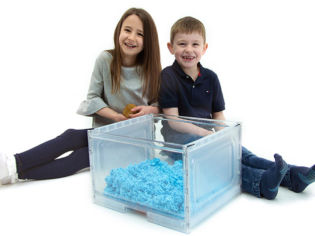Children playing with Gerbils out of Qute bedding tray.