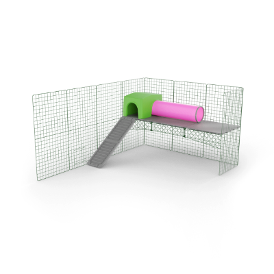 Piattaforme Zippi per conigli - 3 pannelli con Rifugio verde e Tunnel gioco