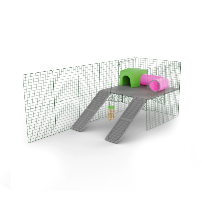 Zippi Kaninchen Plattformen - 4 Platten mit grünem Unterschlupf, Spieltunnel & Caddi Futterkorb