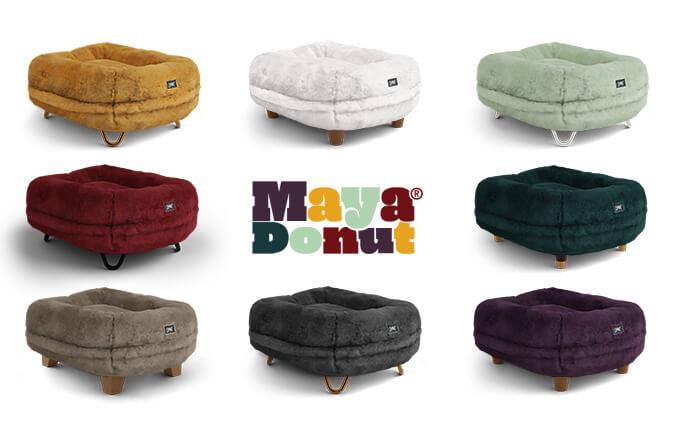 Sélection de huit couleurs et de pieds design pour coussin chat moelleux Maya Donut / couchage pour chat / coussin moelleux chat